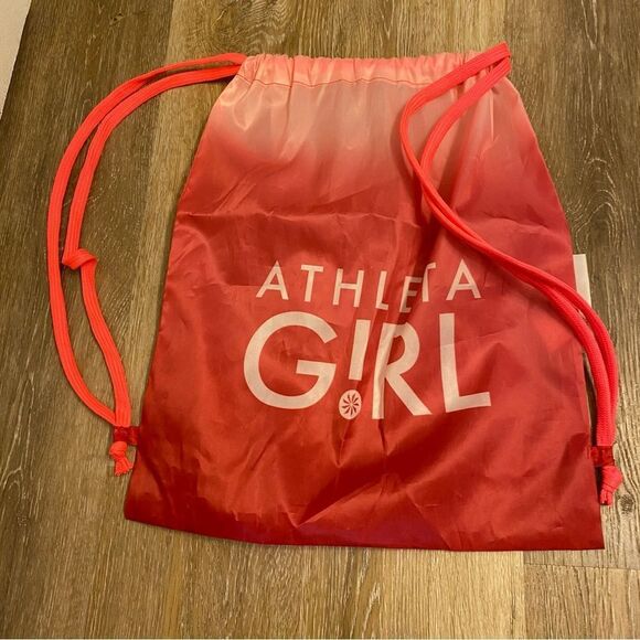 Athleta girl drawstring bag backpack sack silver hot pink set of 2 13x16 - Picture 9 of 11